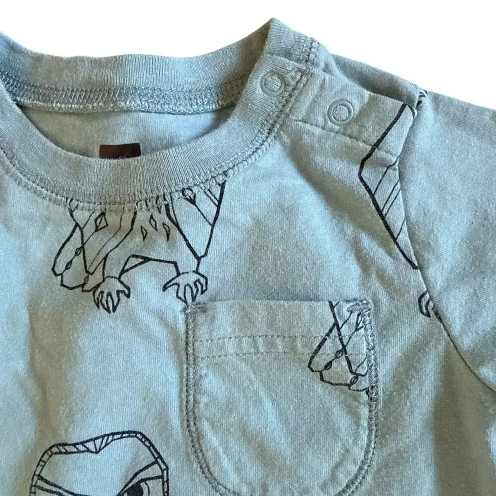Boys’ Tea Collection Blue Grey Long Sleeve Owl One Piece Romper Size 6-9 months